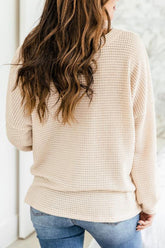 Slit Waffle Knit Long Sleeve T-Shirt OutfitFlow